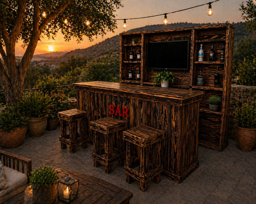 10ft Handcrafted burnt-wood rustic BAR