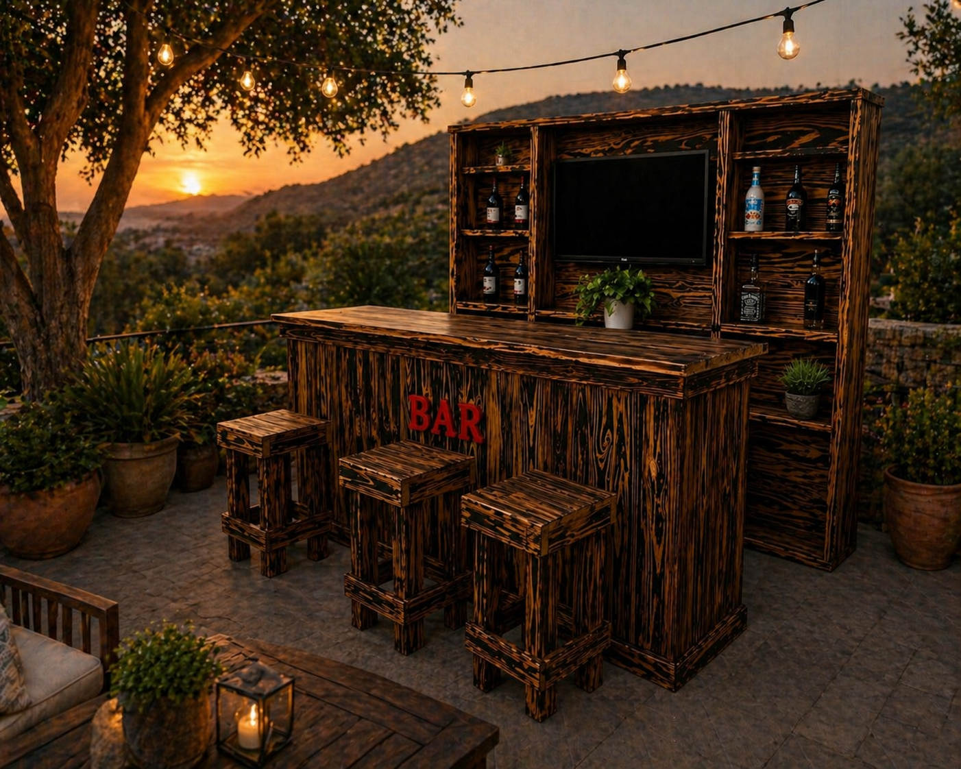 10ft Handcrafted burnt-wood rustic BAR