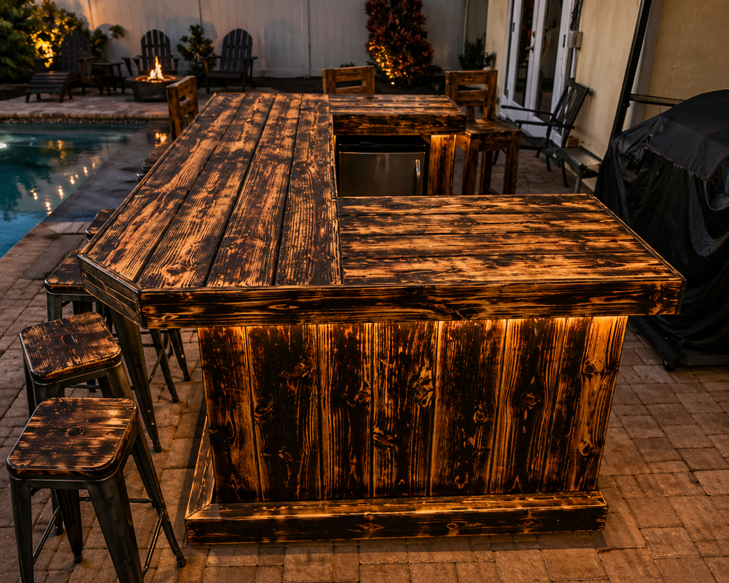 8ft Artesanal Rustic Hancrafted L shape BAR