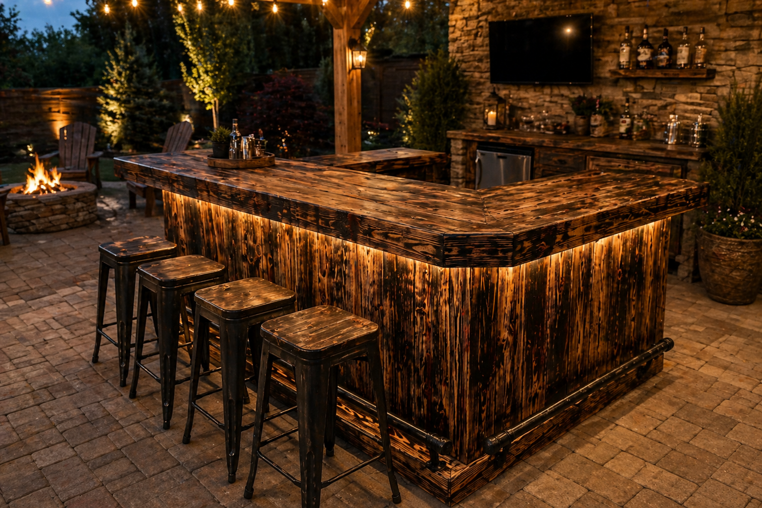 8ft Artesanal Rustic Hancrafted L shape BAR