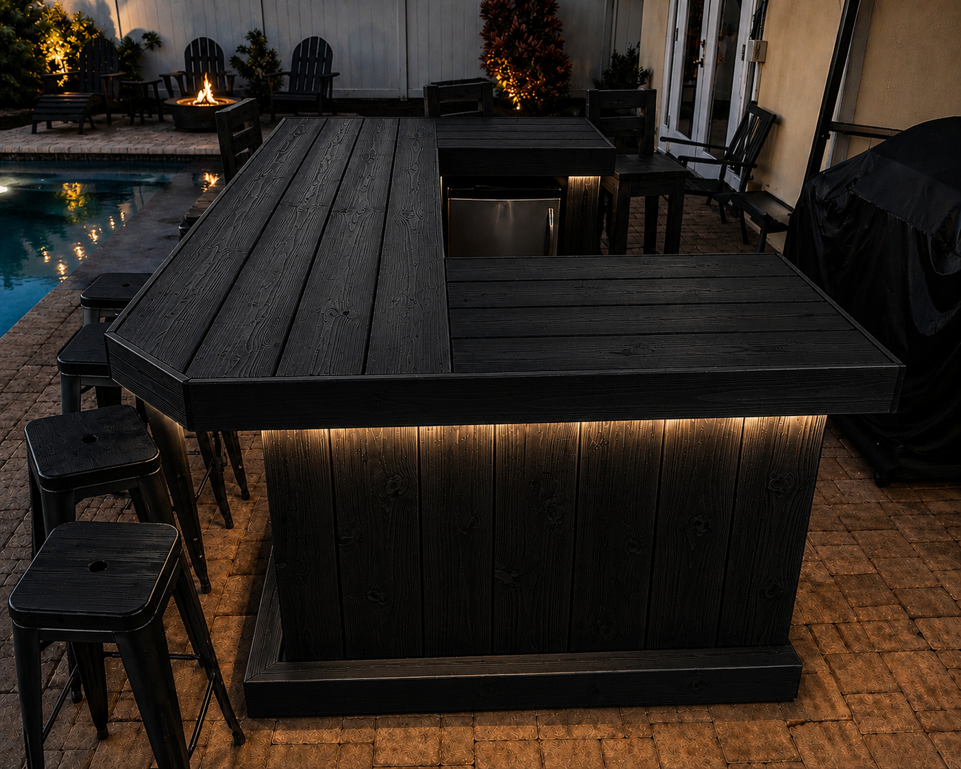 8ft Artesanal Hancrafted Black  Bar