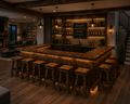 Beautiful Hancrafted 10Ft Burnt-Wood Bar with Stools