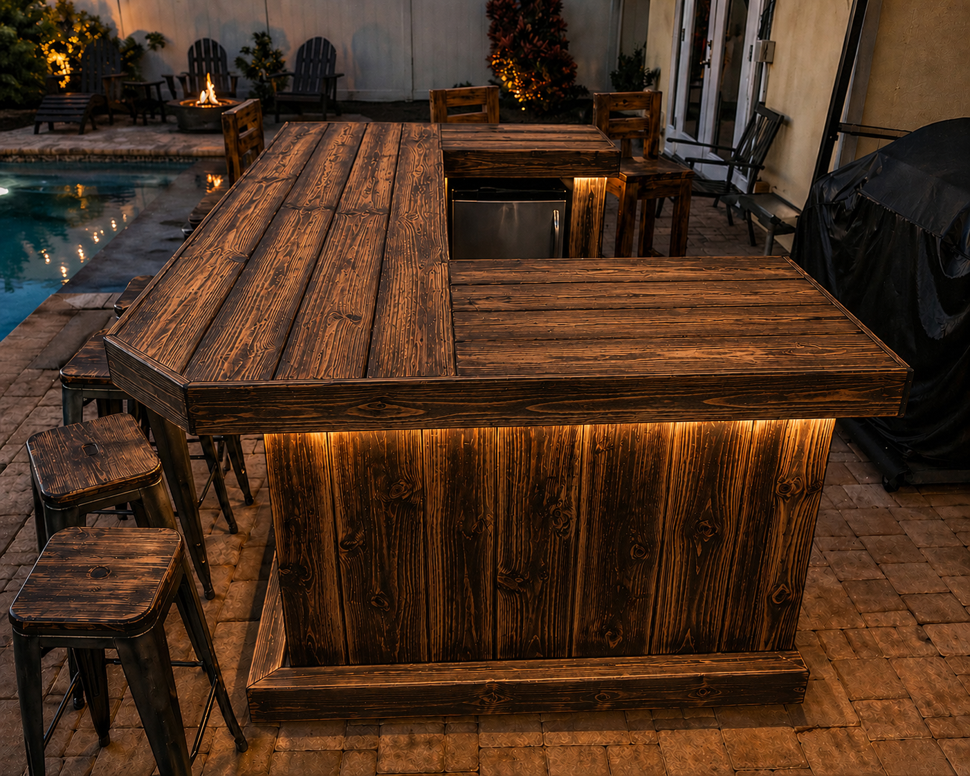 8ft Hancrafted Burnt-wood brown Bar