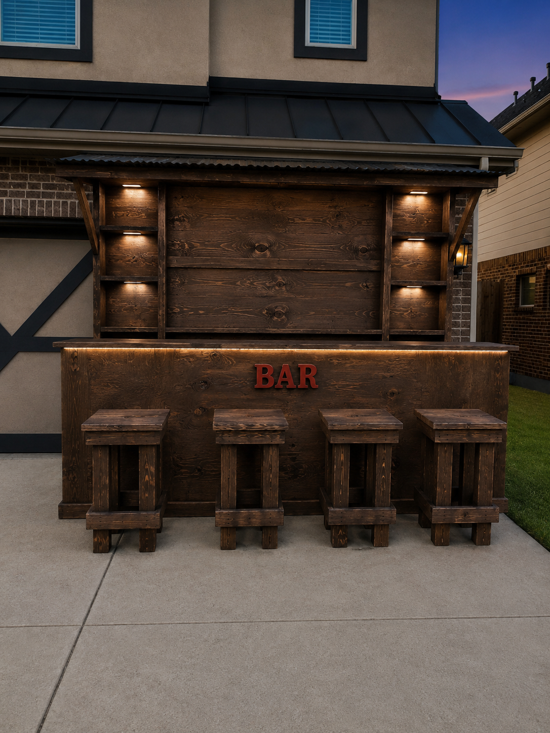 Rustic Artesanal Hancrafted 10Ft burnt-wood Brown Bar