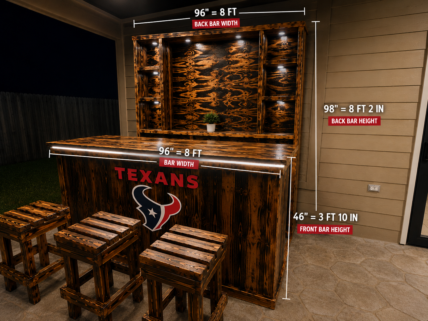 8ft Texans Custom Rustic BAR
