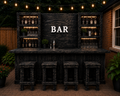 Hancrafted Black Rustic Bar with Stools
