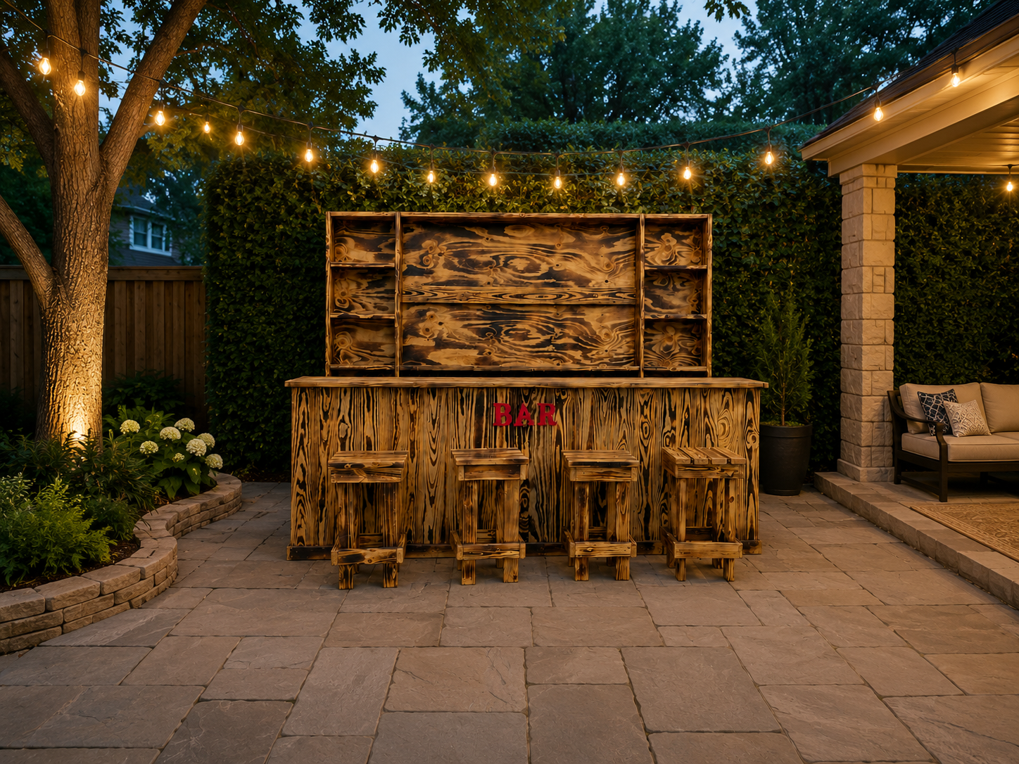 10ft Handcrafted burnt-wood rustic BAR