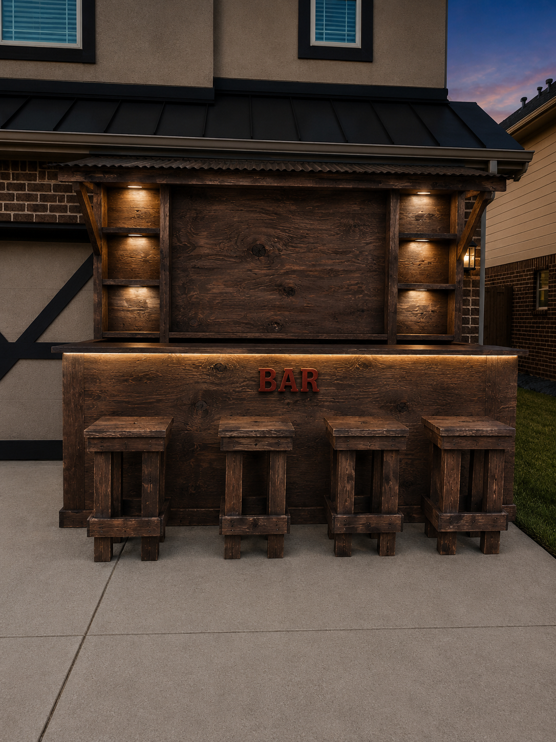 Rustic Artesanal Hancrafted 10Ft burnt-wood Brown Bar