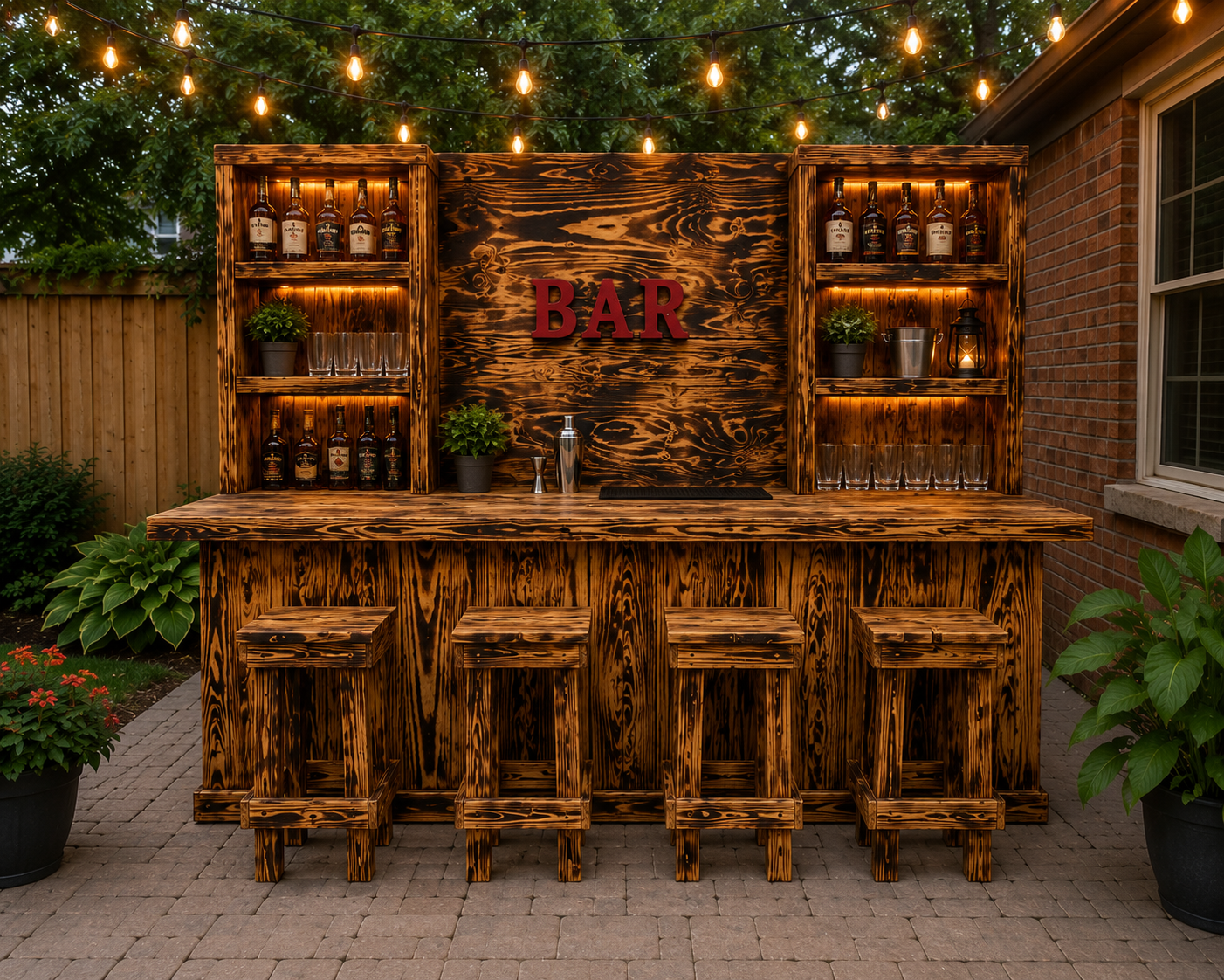10ft Handcrafted burnt-wood rustic BAR